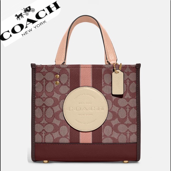 Nwt Coach Dempsey Tote 22 In Signature Jacquard With Stripe And Coach Patch